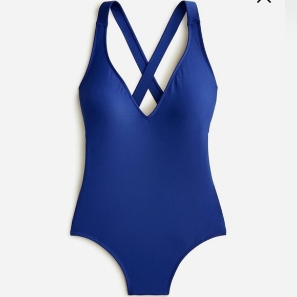 J. Crew Blue Cross Back One Piece Swimsuit - Picture 1 of 11